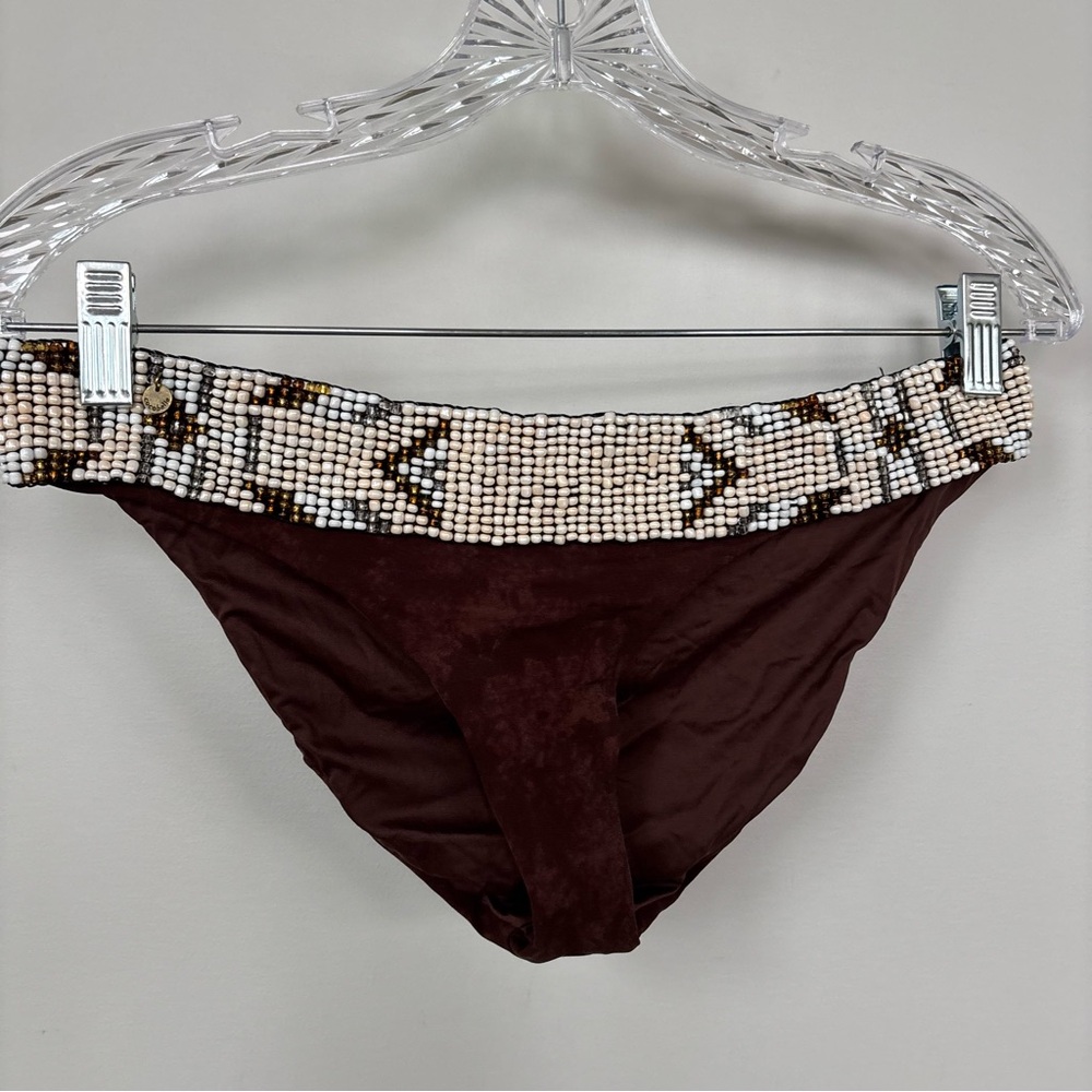 PILYQ Bikini Bottom Beaded Top and Suede Looking Design Size M/L